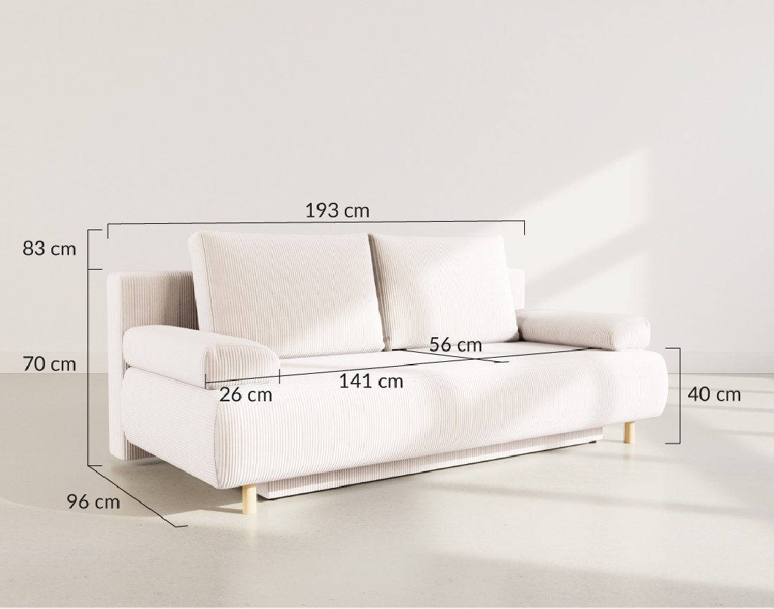 Canapé droit 3 places convertible avec coffre en velours côtelé Sophie