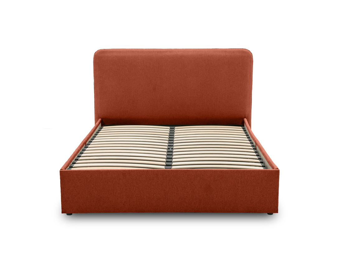 Lit coffre 140x190 cm avec sommier inclus en tissu Goyave