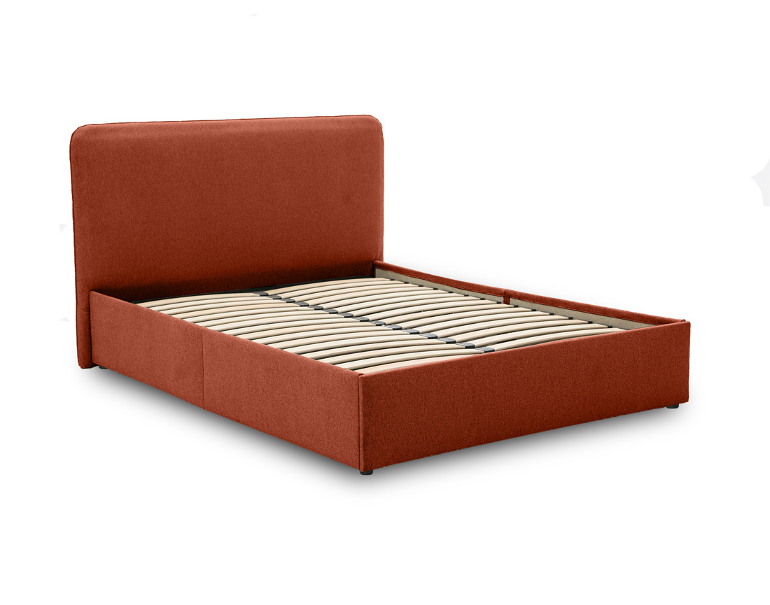 Lit coffre 140x190 cm avec sommier inclus en tissu Goyave