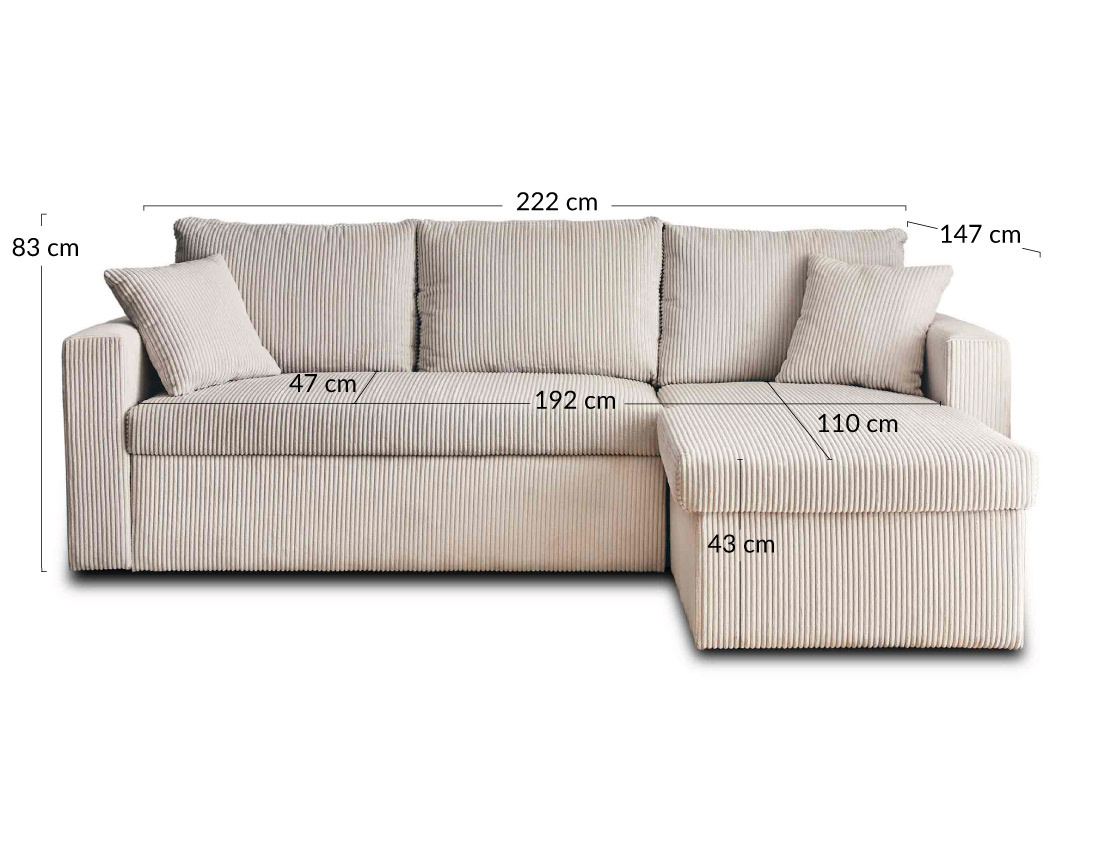 Canapé d'angle réversible 4 places convertible avec coffre en velours côtelé Cyrus