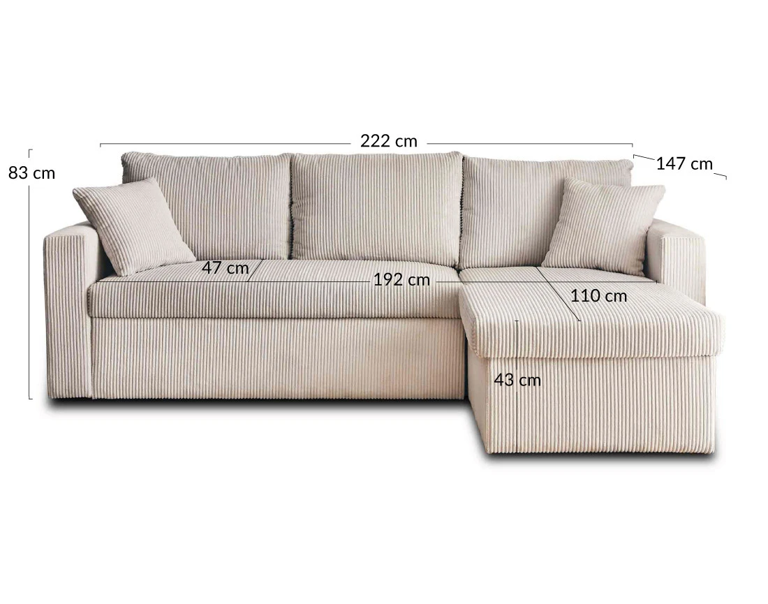 Canapé d'angle réversible 4 places convertible avec coffre en velours côtelé Cyrus