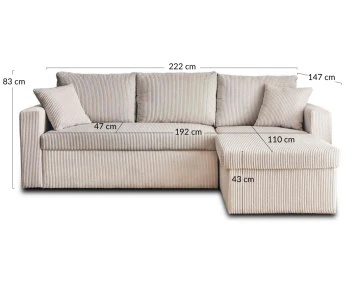 Canapé CYRUS d'angle réversible 4 places convertible coffre velours côtelé - Best Mobilier
