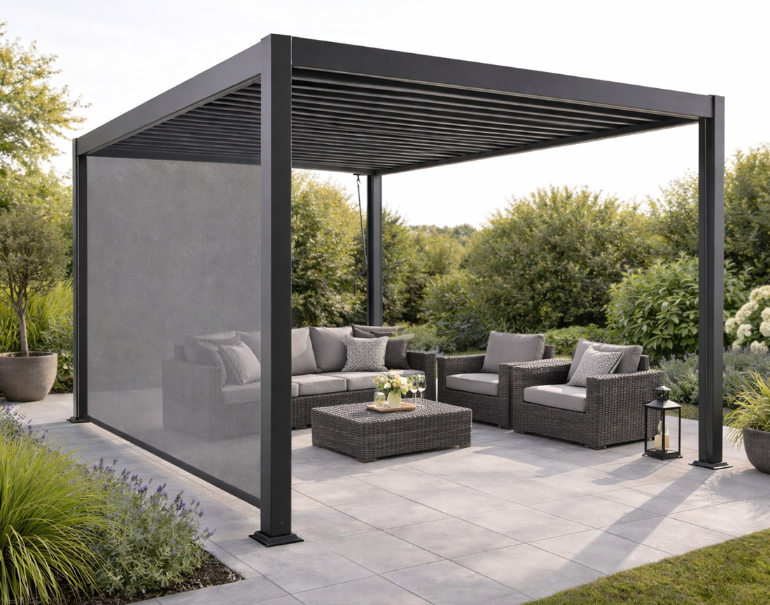 Pergola bioclimatique + store 4m aluminium 4x3m gris anthracite Cherry