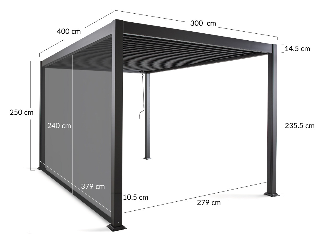 Pergola bioclimatique + store 4m aluminium 4x3m gris anthracite Cherry