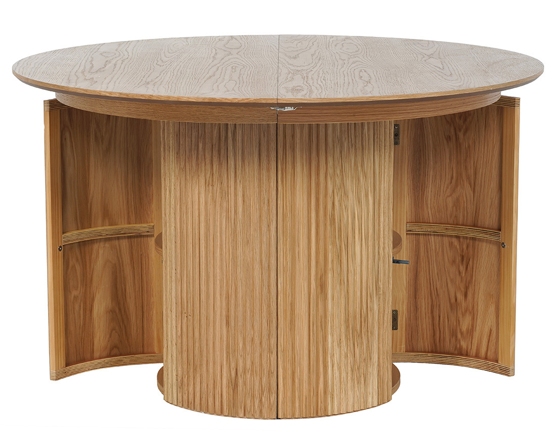 Table à manger ronde extensible avec rangements effet bois 4 à 8 personnes Freya
