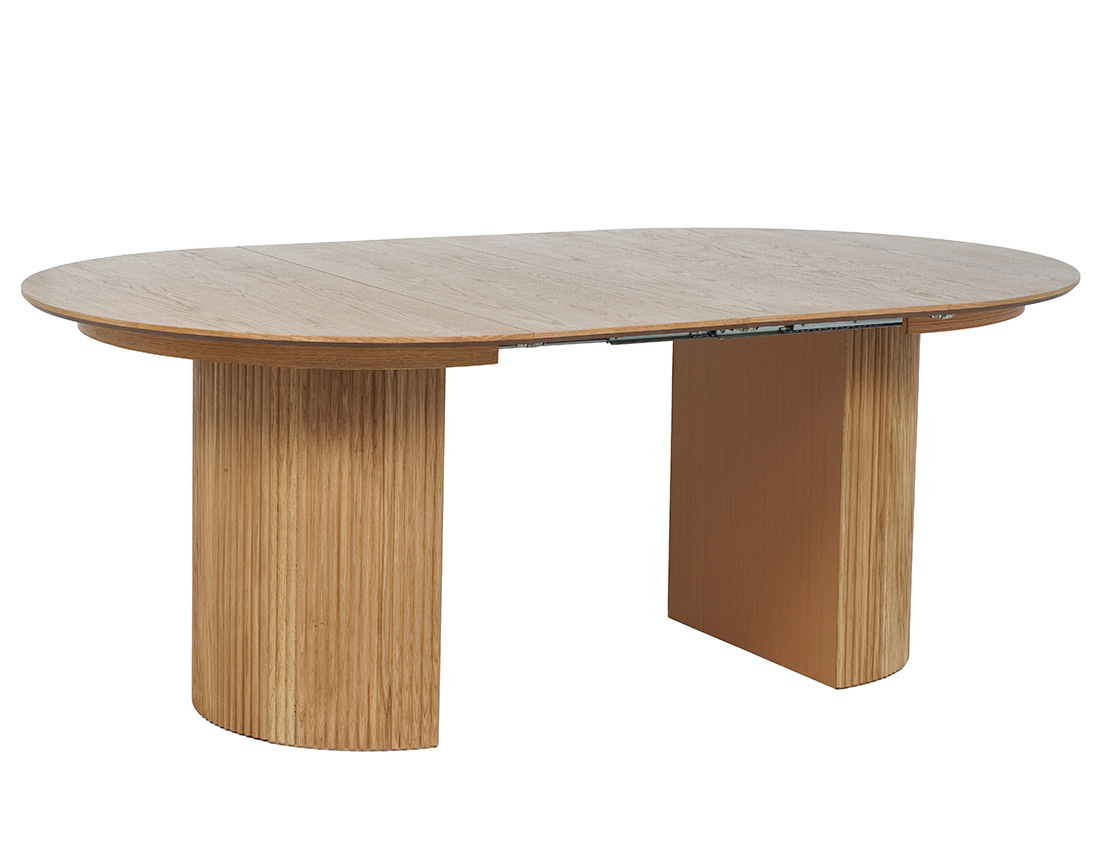 Table à manger ronde extensible avec rangements effet bois 4 à 8 personnes Freya
