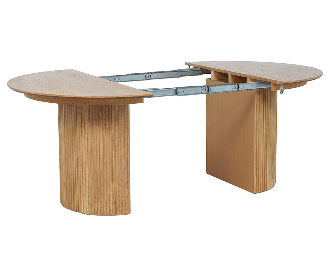 Table à manger ronde extensible avec rangements effet bois 4 à 8 personnes Freya