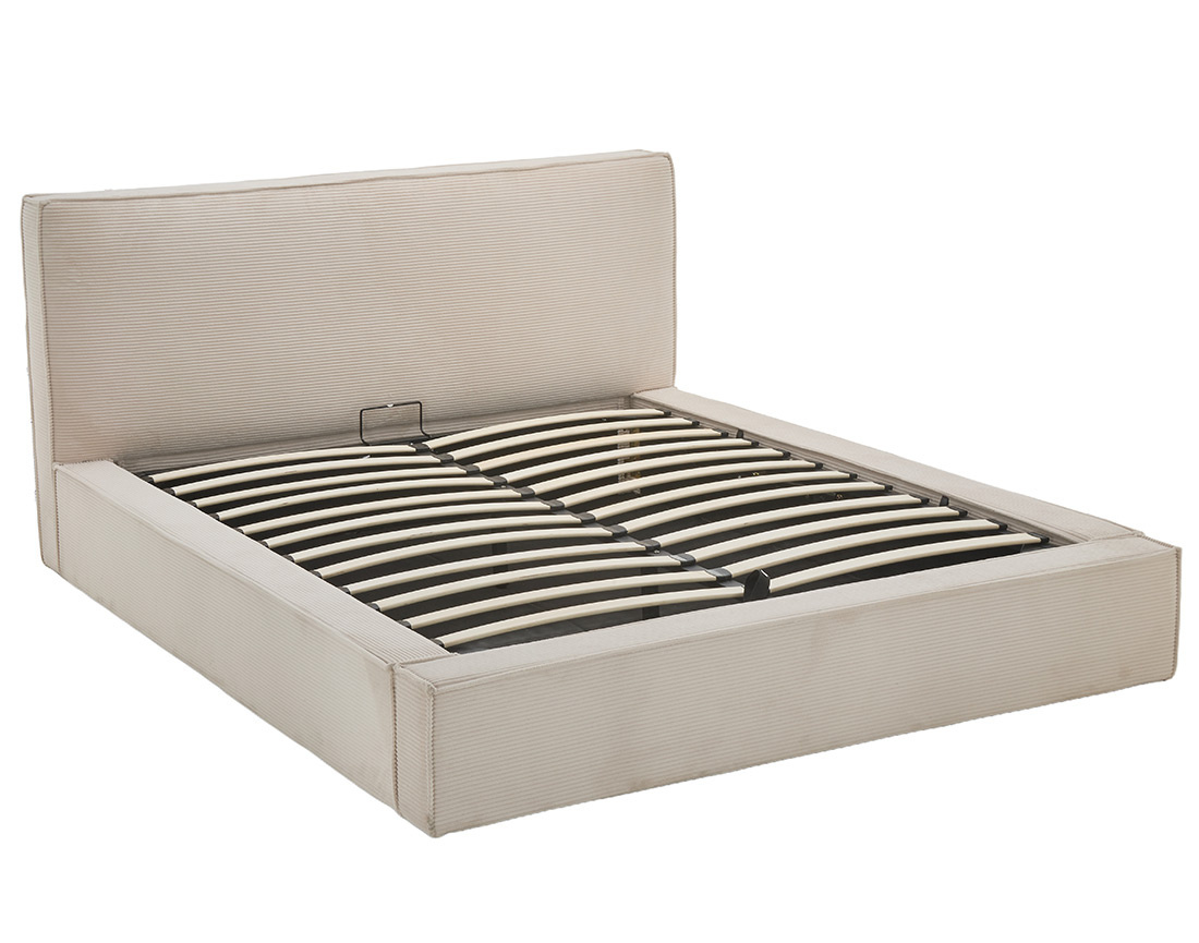 Lit coffre 160x200 cm sommier inclus velours côtelé Topaze