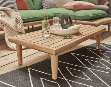 Salon bas de jardin avec coussins vert 4 places + table en bois d'acacia FSC® 100% Papeete