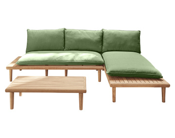 Salon bas de jardin avec coussins vert 4 places + table en bois d'acacia FSC® 100% Papeete
