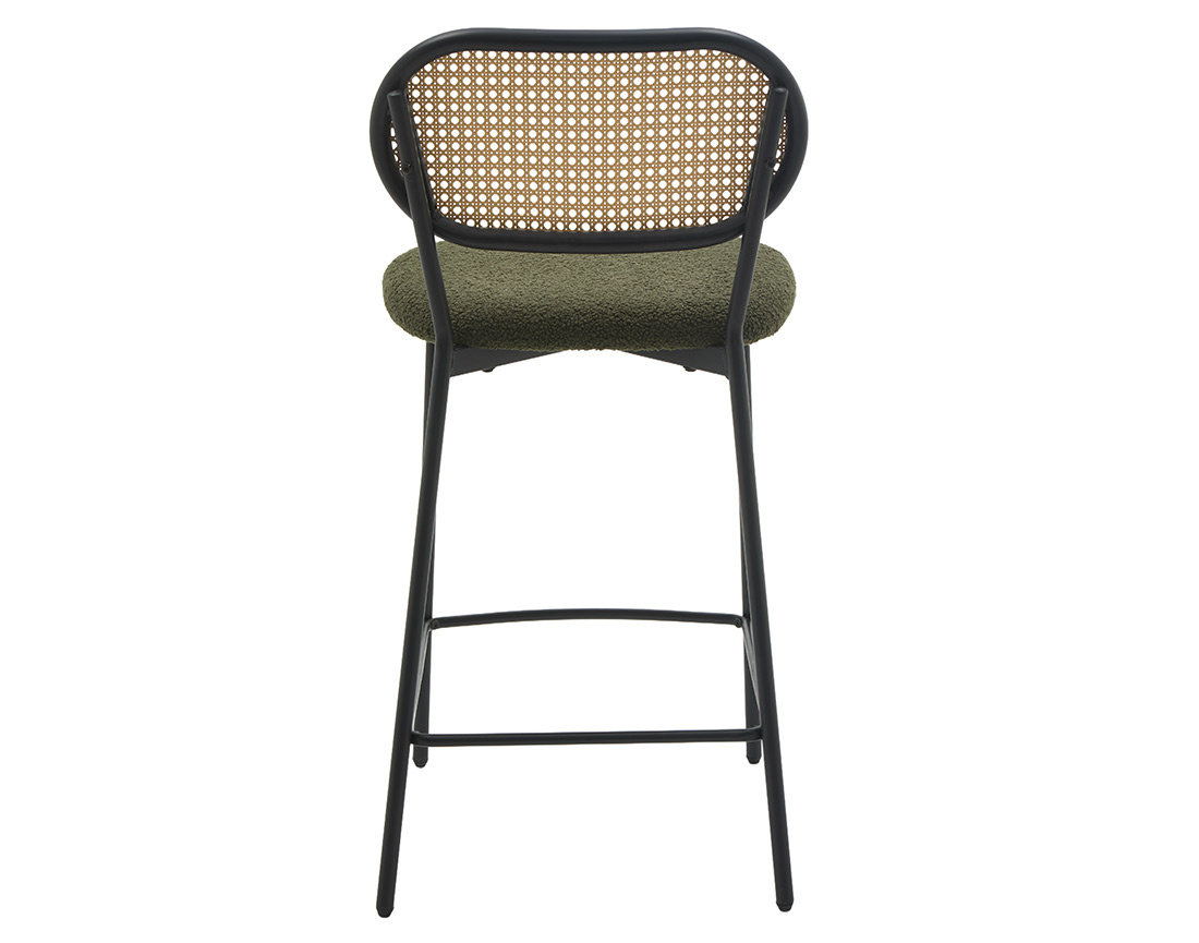 Lot de 2 tabourets cannage dossier arrondi en tissu bouclette Luciano