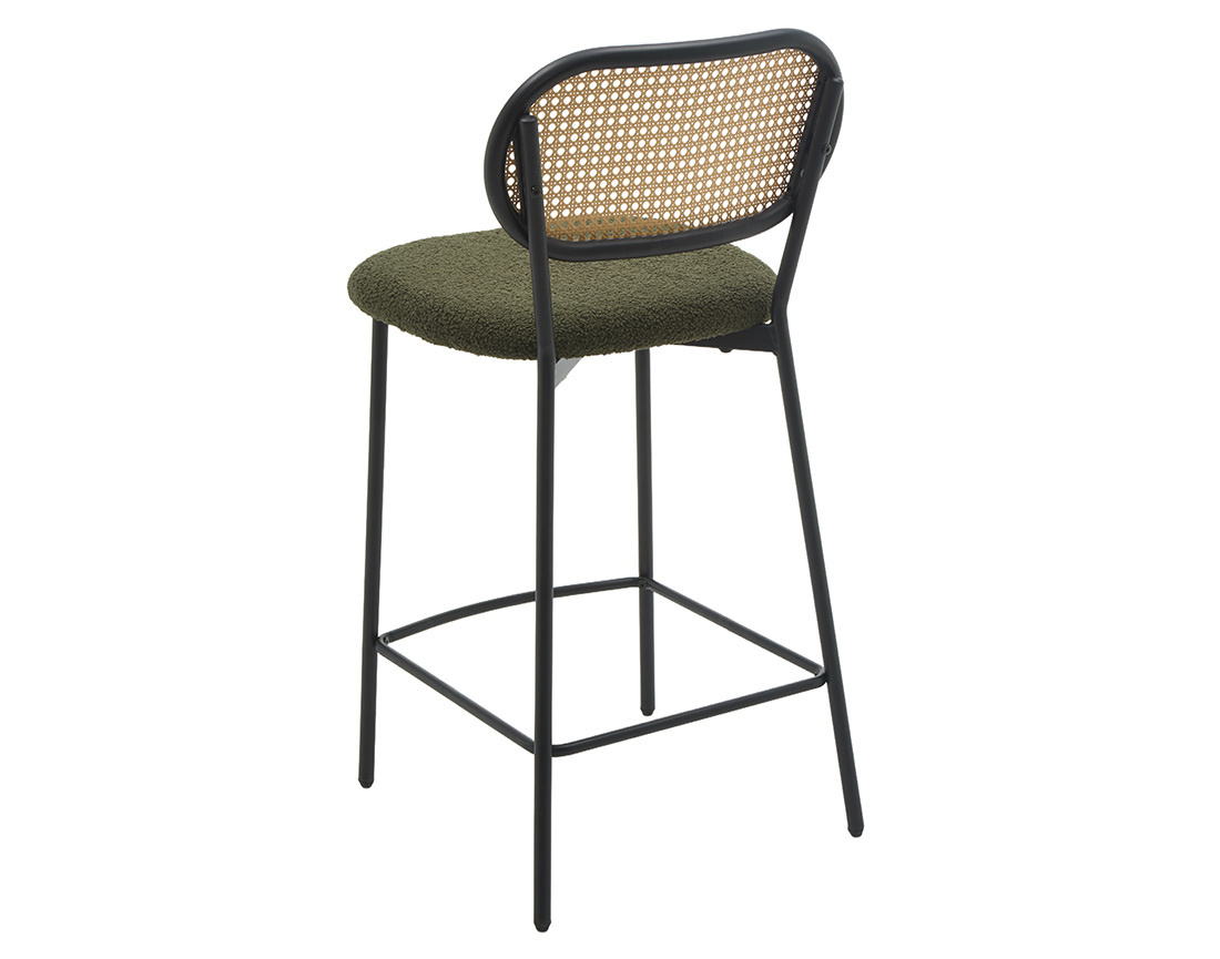 Lot de 2 tabourets cannage dossier arrondi en tissu bouclette Luciano