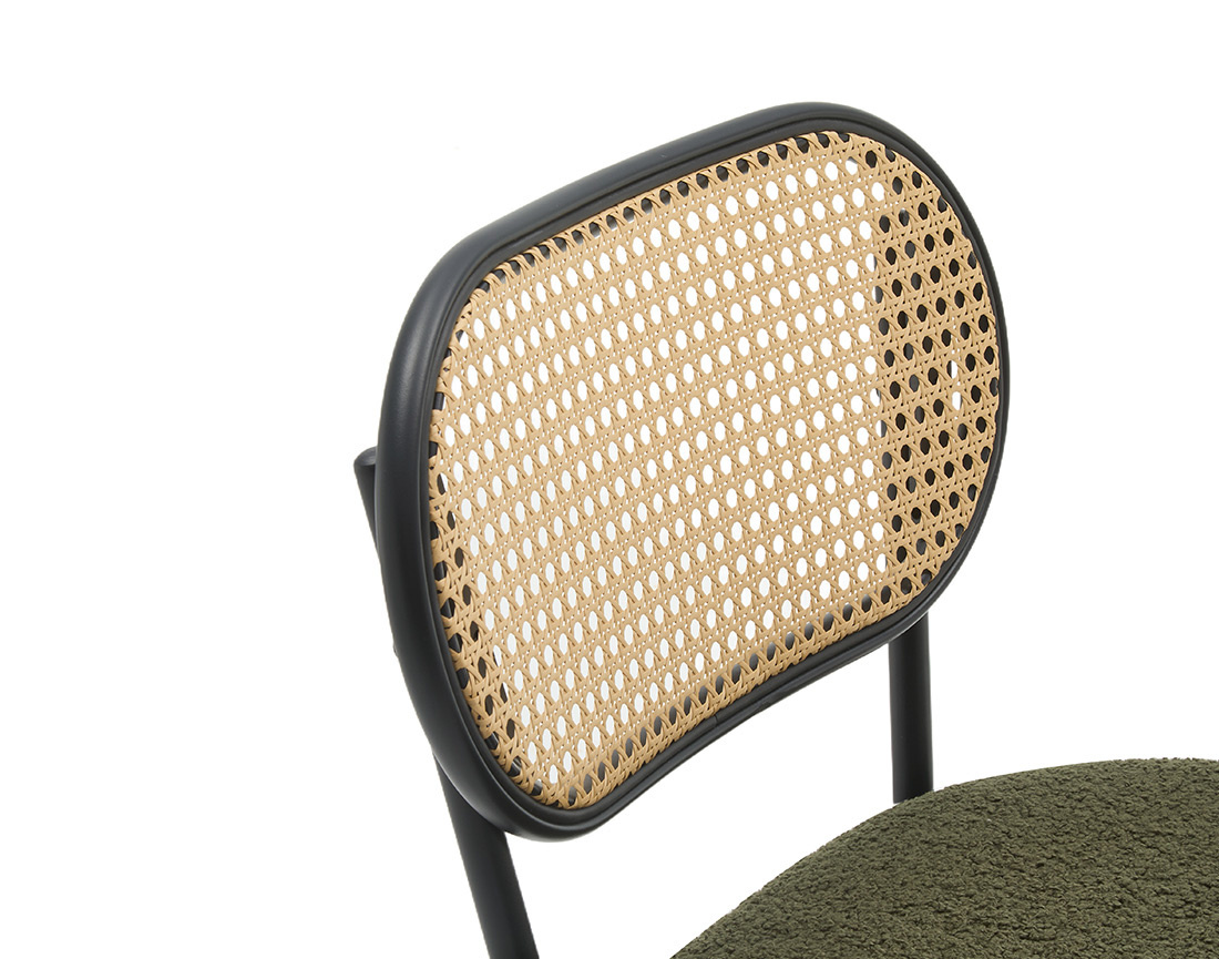 Lot de 2 tabourets cannage dossier arrondi en tissu bouclette Luciano