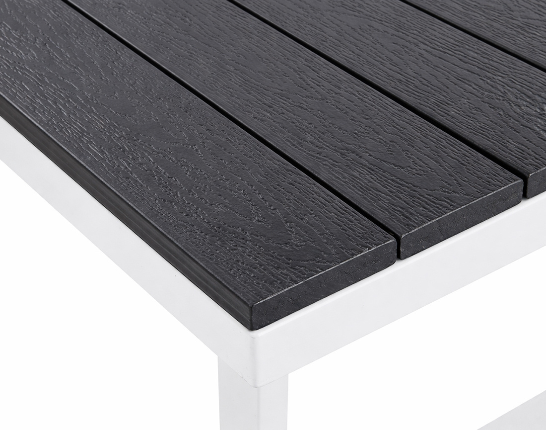 Salon de jardin d’angle en acier blanc 5 places coussin beige et table incluse Konna