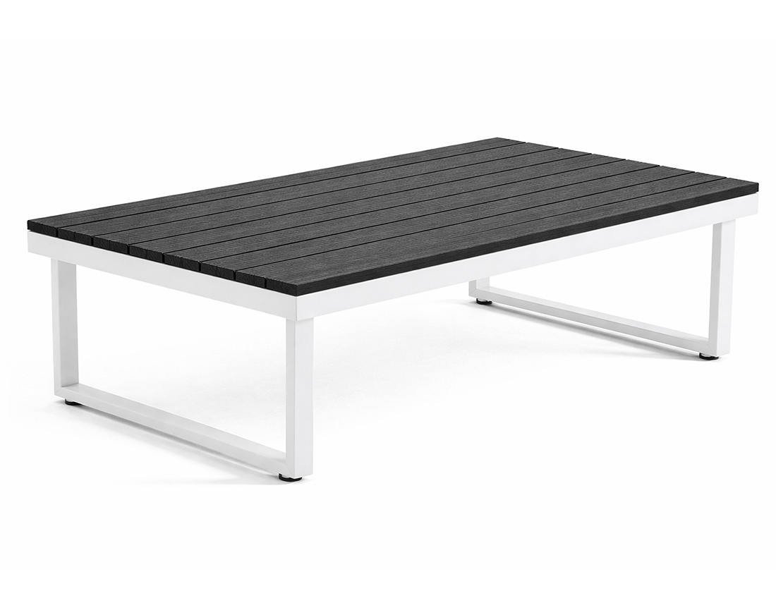 Salon de jardin d’angle en acier blanc 5 places coussin beige et table incluse Konna