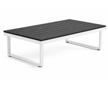 Salon de jardin d’angle en acier blanc 5 places coussin beige et table incluse Konna