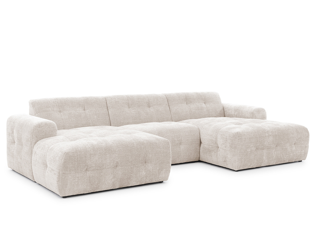 Canapé panoramique en U 6 places en velours texturé Diane