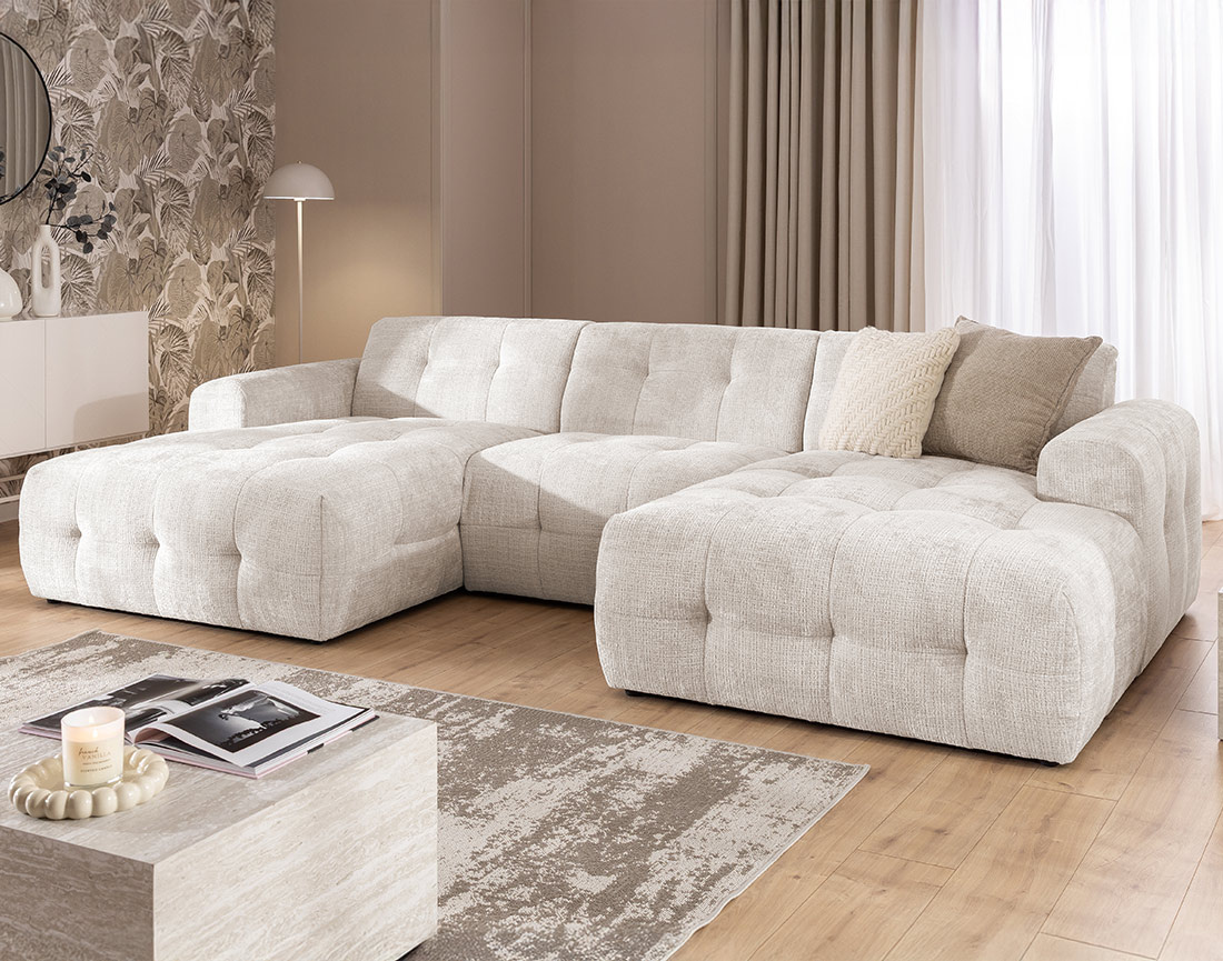 Canapé panoramique en U 6 places en velours texturé Diane