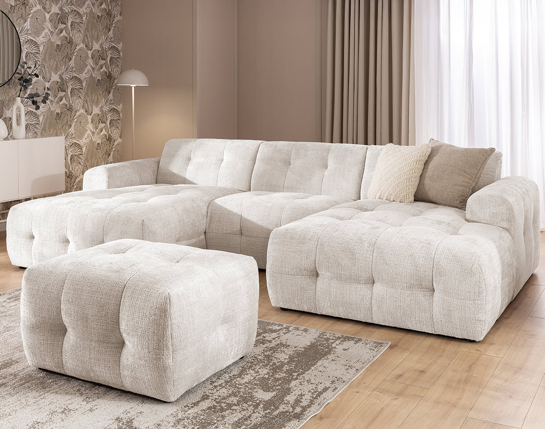 Canapé panoramique en U 6 places en velours texturé Diane