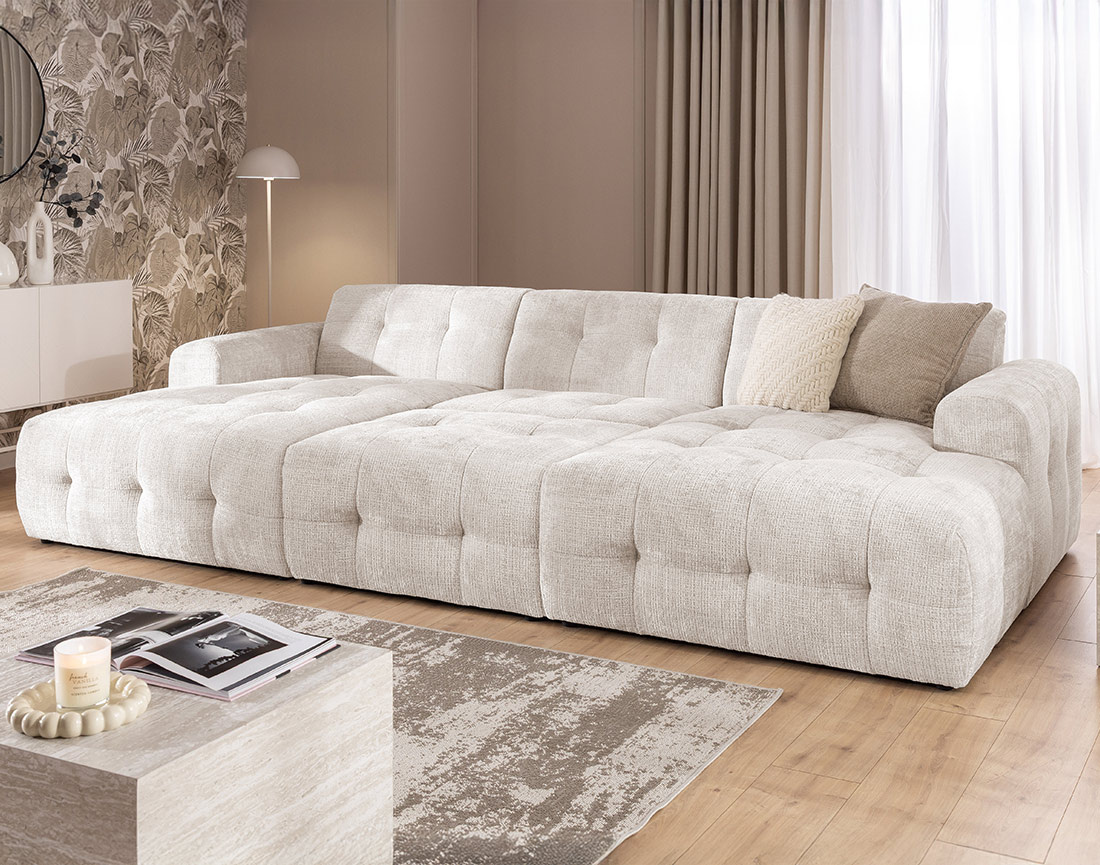 Canapé panoramique en U 6 places en velours texturé Diane