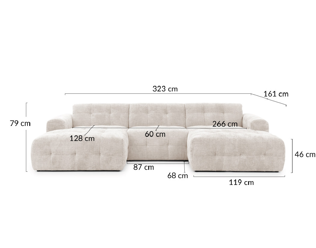 Canapé panoramique en U 6 places en velours texturé Diane