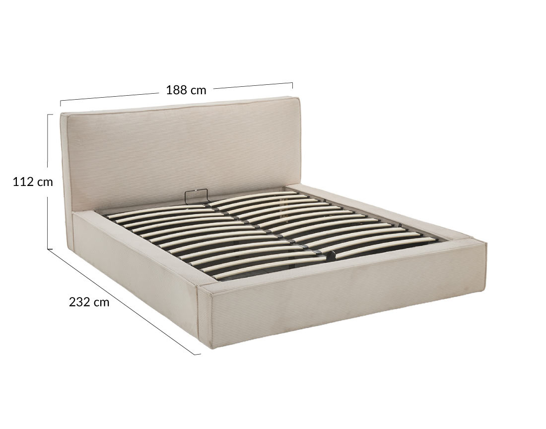 Lit coffre 160x200 cm sommier inclus velours côtelé Topaze