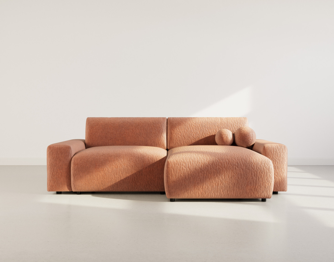 Canapé d'angle réversible 4 places convertible avec coffre en velours gaufré Constance