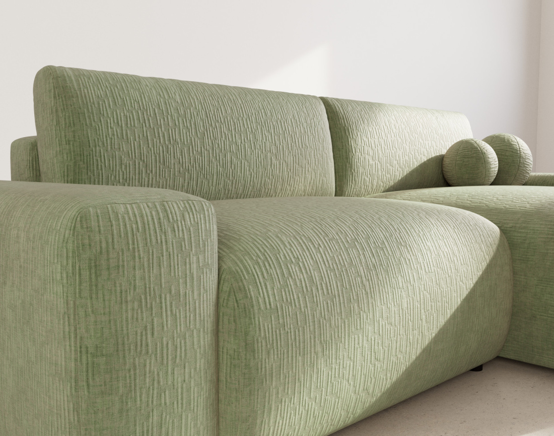 Canapé d'angle réversible 4 places convertible avec coffre en velours gaufré Constance