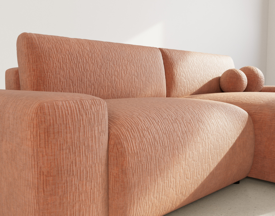 Canapé d'angle réversible 4 places convertible avec coffre en velours gaufré Constance