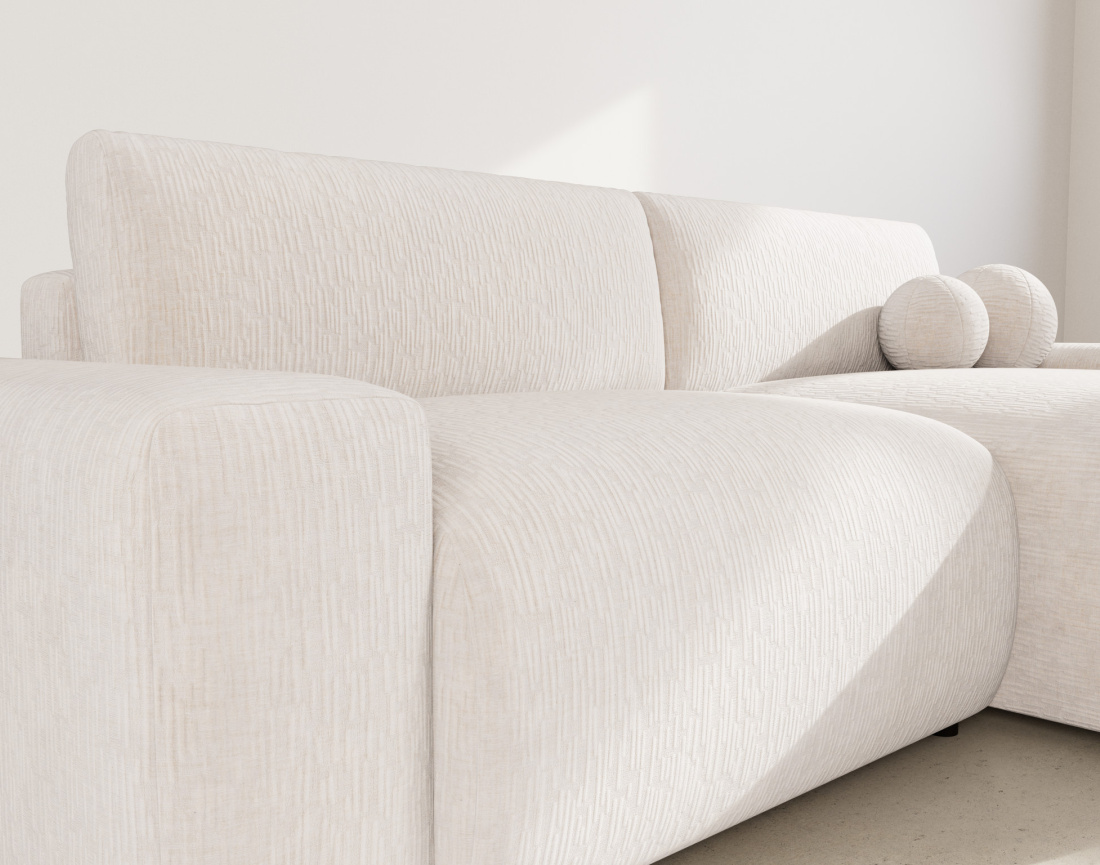 Canapé d'angle réversible 4 places convertible avec coffre en velours gaufré Constance