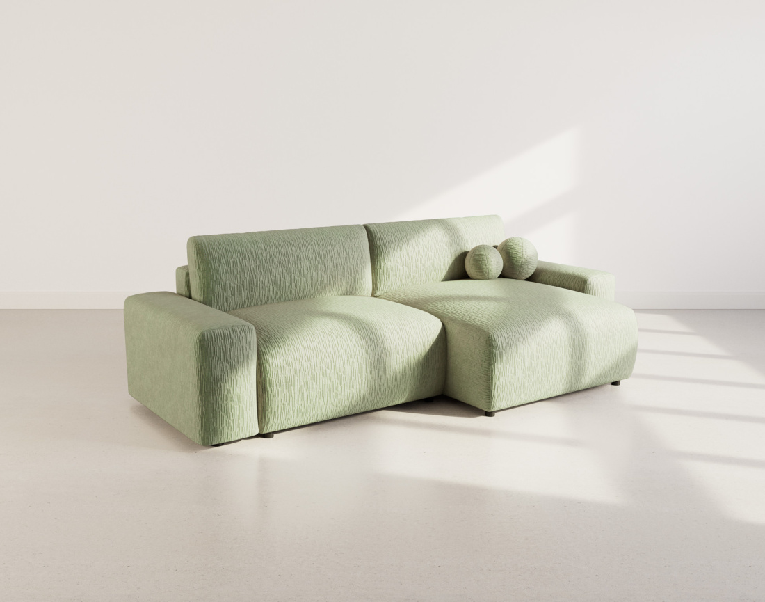 Canapé d'angle réversible 4 places convertible avec coffre en velours gaufré Constance