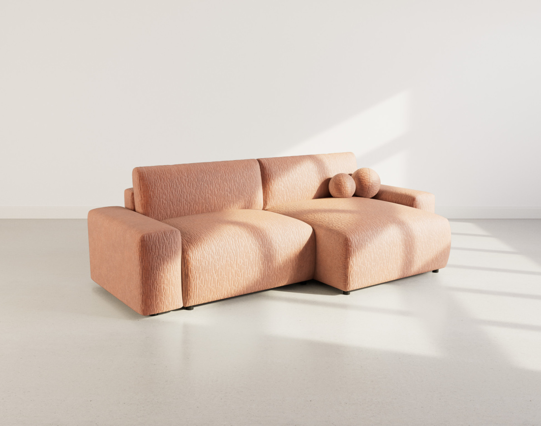 Canapé d'angle réversible 4 places convertible avec coffre en velours gaufré Constance