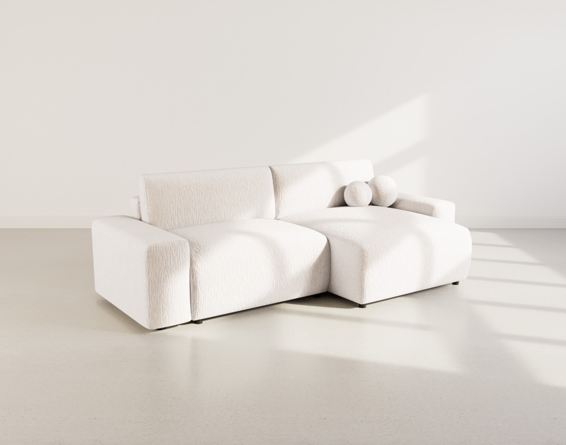 Canapé d'angle réversible 4 places convertible avec coffre en velours gaufré Constance