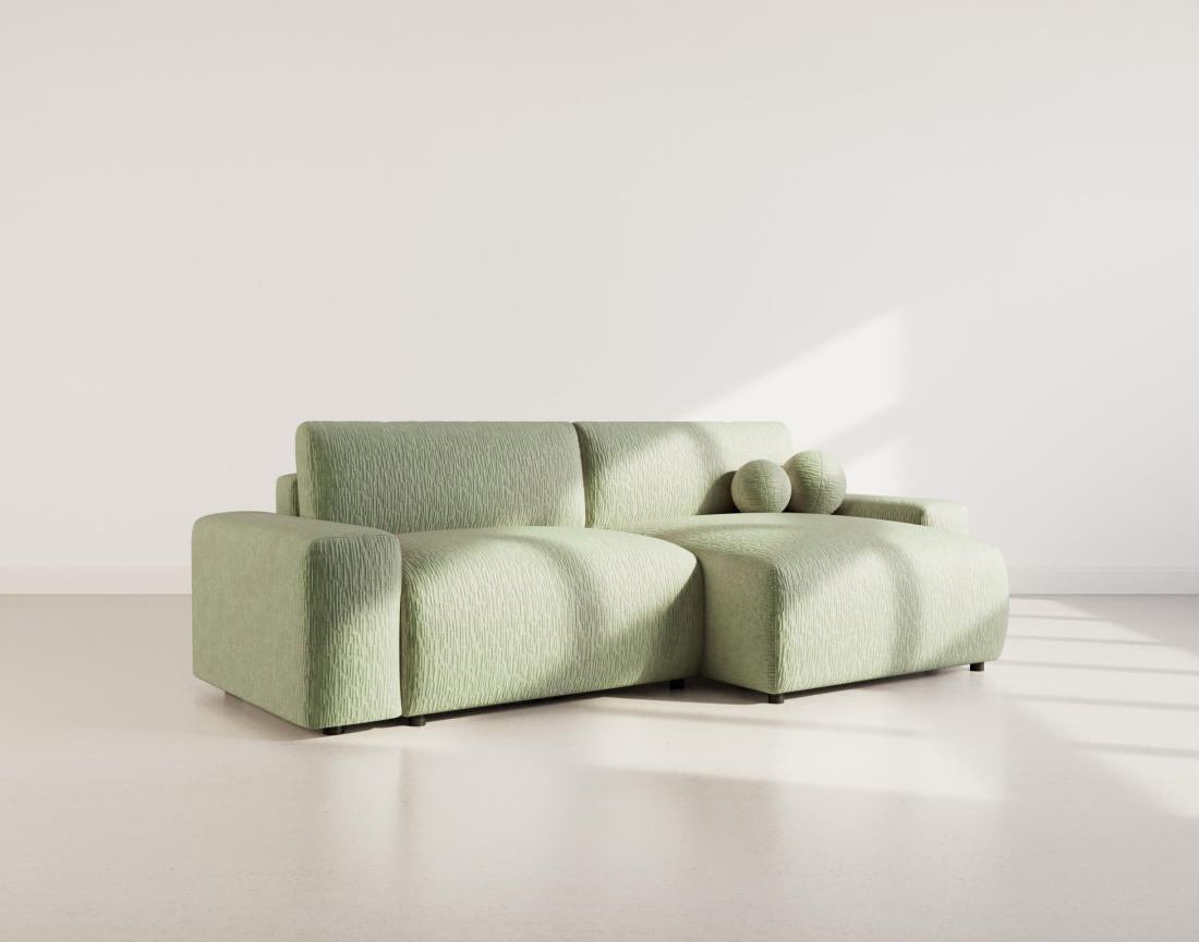 Canapé d'angle réversible 4 places convertible avec coffre en velours gaufré Constance