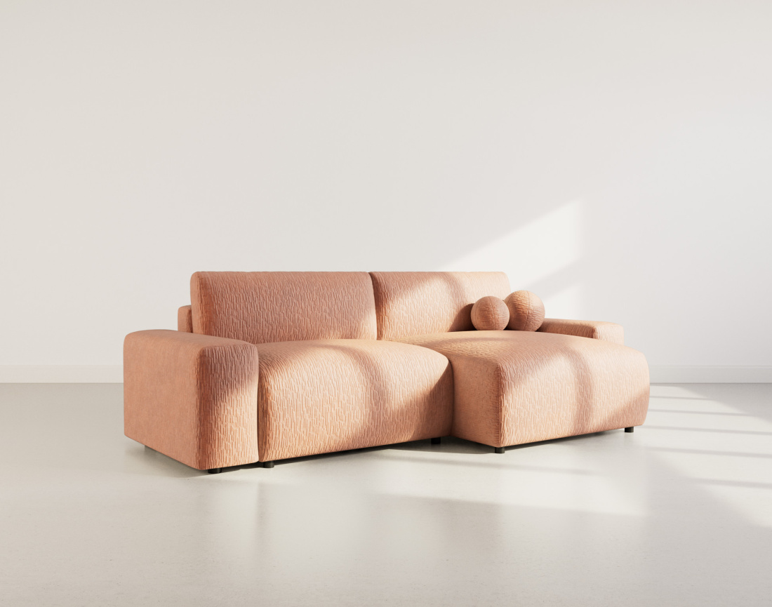 Canapé d'angle réversible 4 places convertible avec coffre en velours gaufré Constance