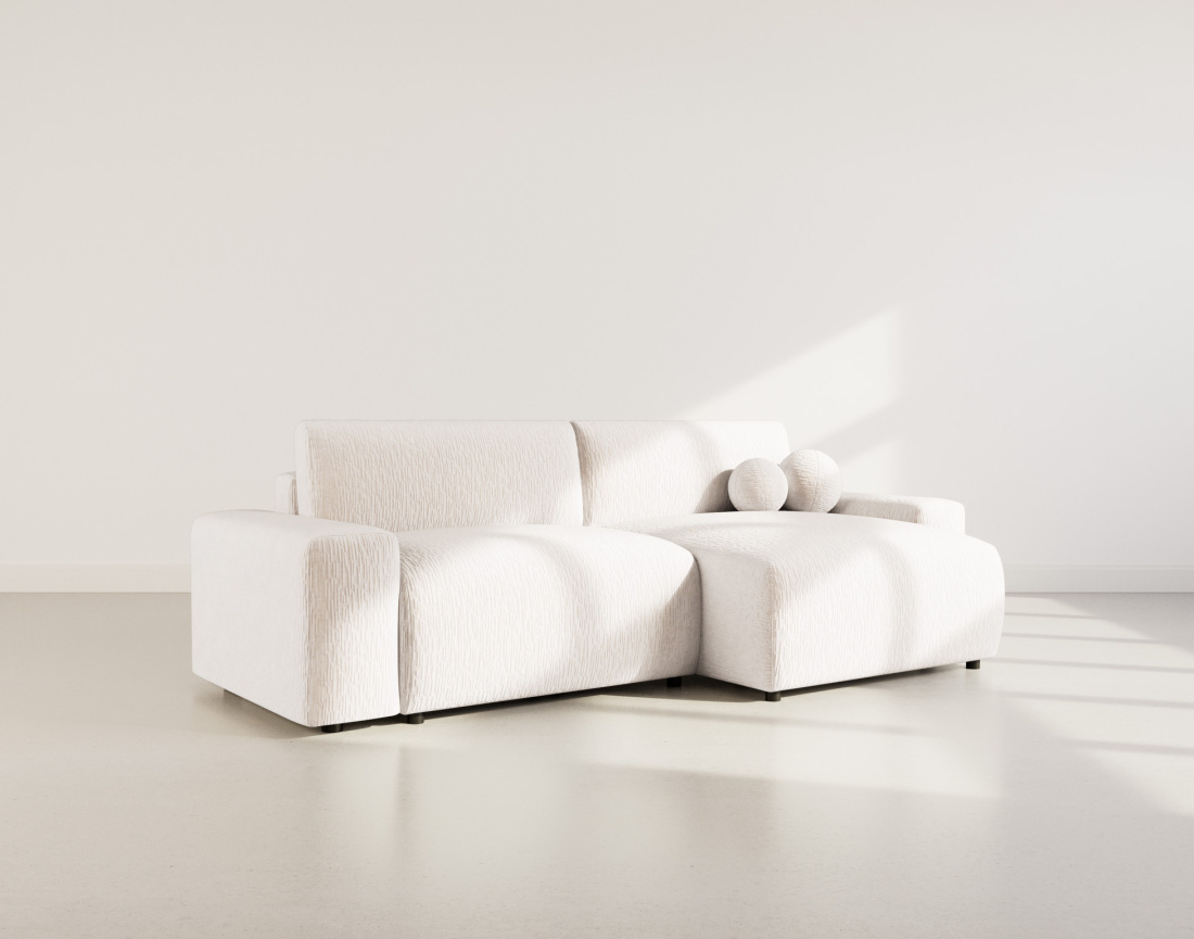 Canapé d'angle réversible 4 places convertible avec coffre en velours gaufré Constance