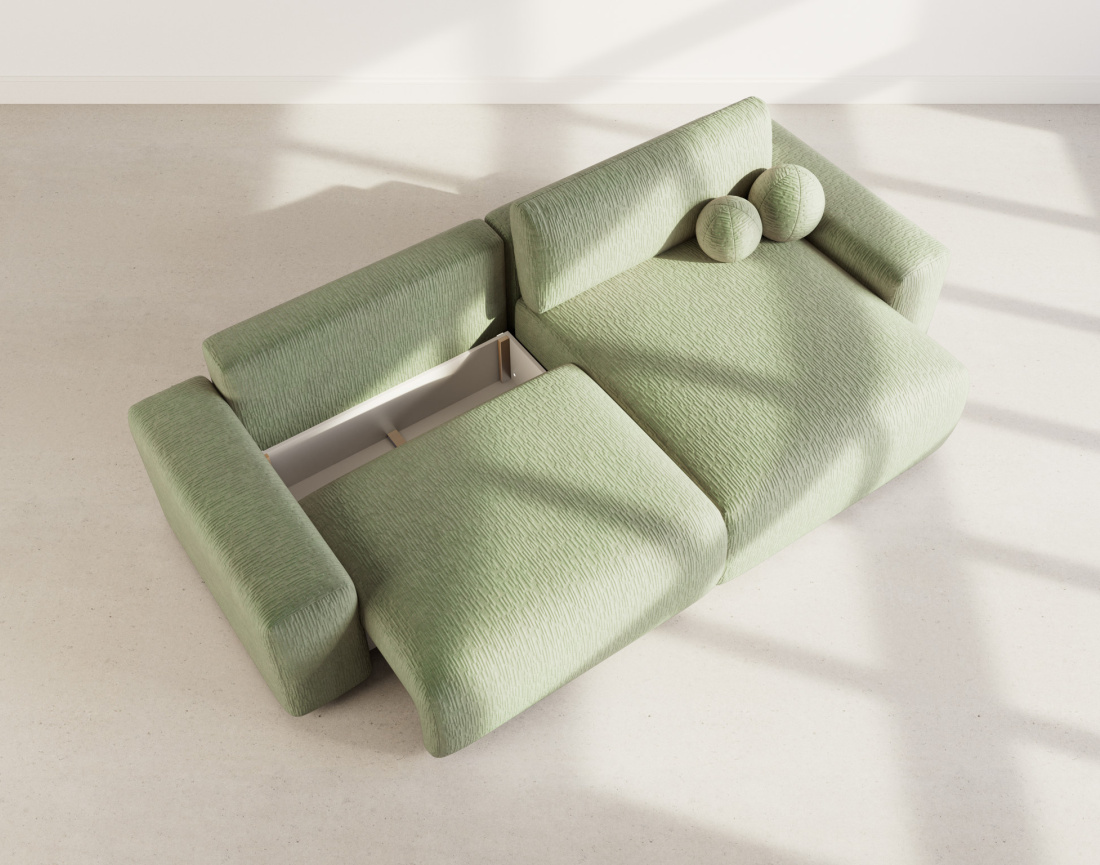 Canapé d'angle réversible 4 places convertible avec coffre en velours gaufré Constance