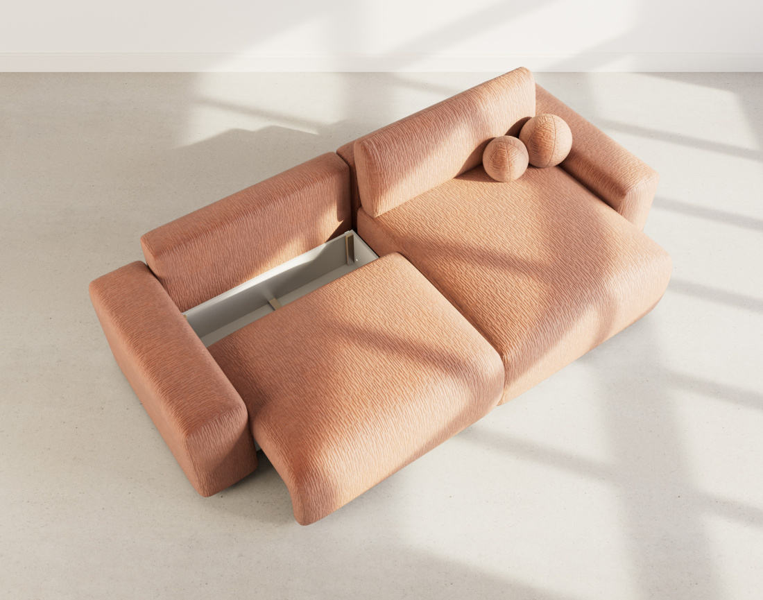 Canapé d'angle réversible 4 places convertible avec coffre en velours gaufré Constance