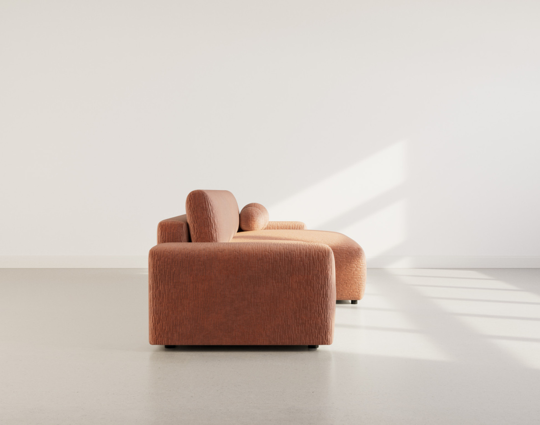 Canapé d'angle réversible 4 places convertible avec coffre en velours gaufré Constance