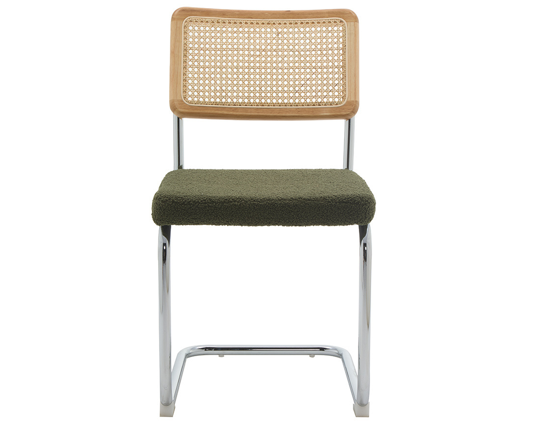 Lot de 2 chaises Damiano - tissu bouclette, dossier cannage et pieds effet chromé