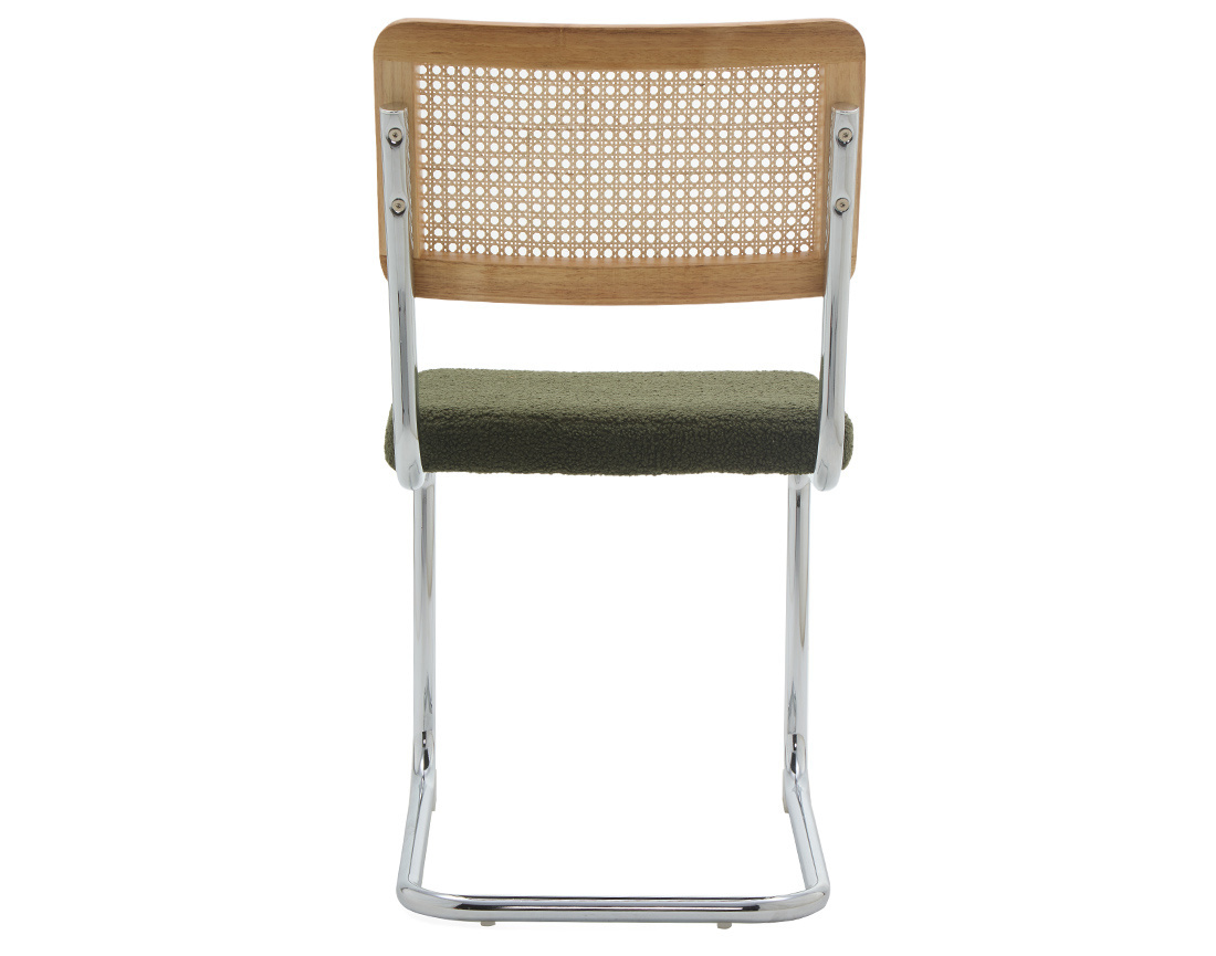 Lot de 2 chaises Damiano - tissu bouclette, dossier cannage et pieds effet chromé