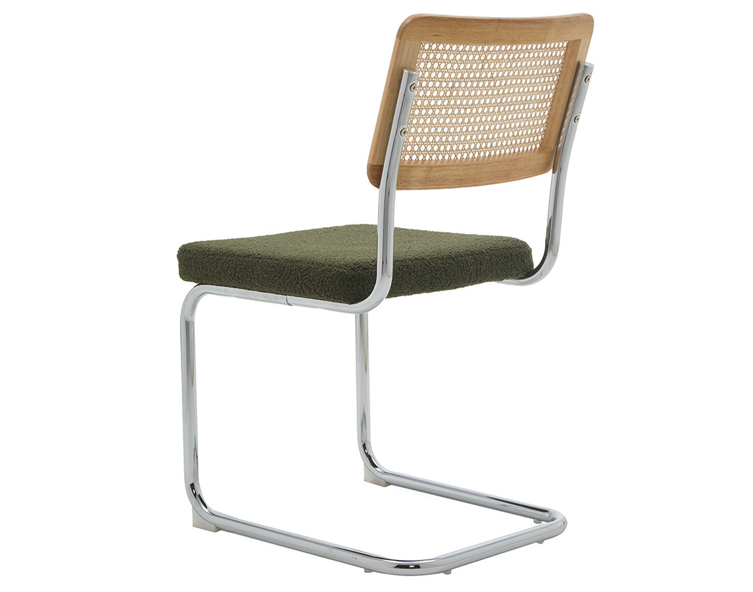 Lot de 2 chaises Damiano - tissu bouclette, dossier cannage et pieds effet chromé