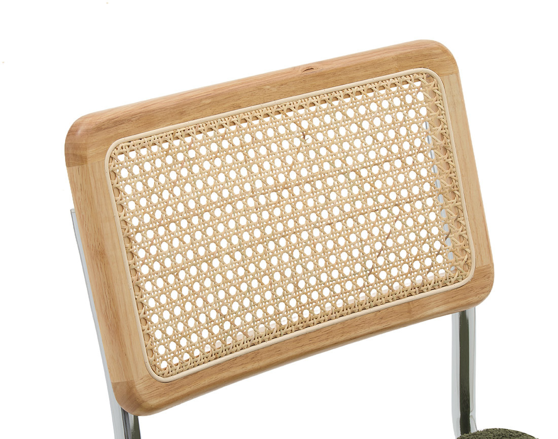 Lot de 2 chaises Damiano - tissu bouclette, dossier cannage et pieds effet chromé