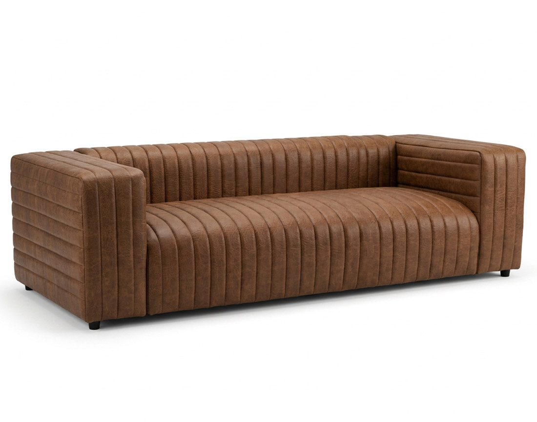 Canapé droit 3 places simili strié Igor | Design vintage & industriel