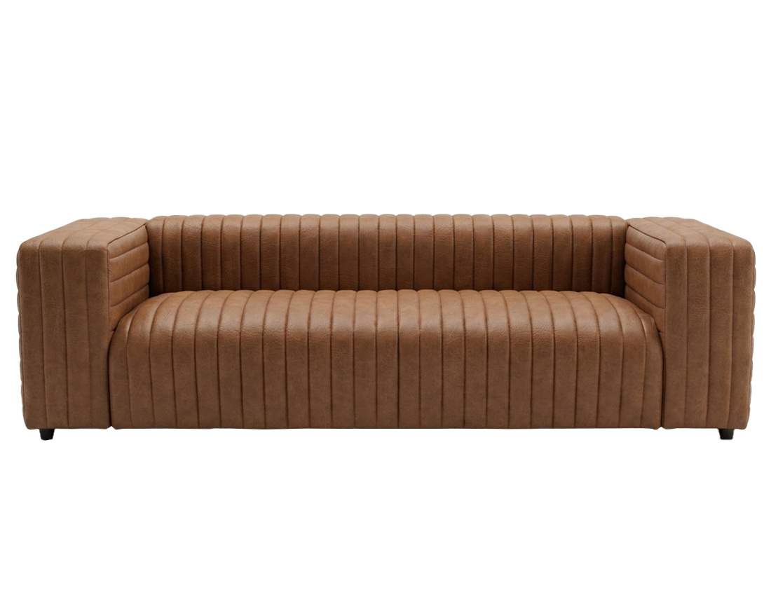 Canapé droit 3 places simili strié Igor | Design vintage & industriel