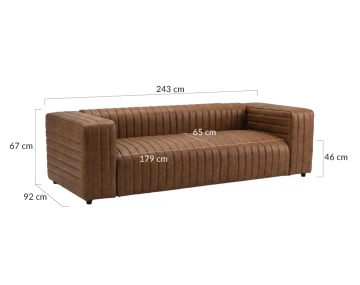 Canapé droit 3 places simili strié Igor | Design vintage & industriel