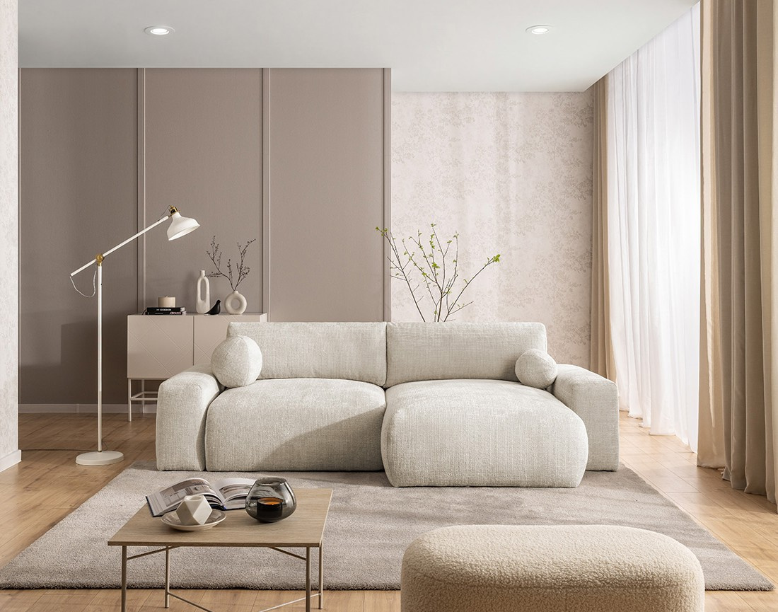 Canapé d'angle réversible 4 places convertible avec coffre en velours texturé Constance