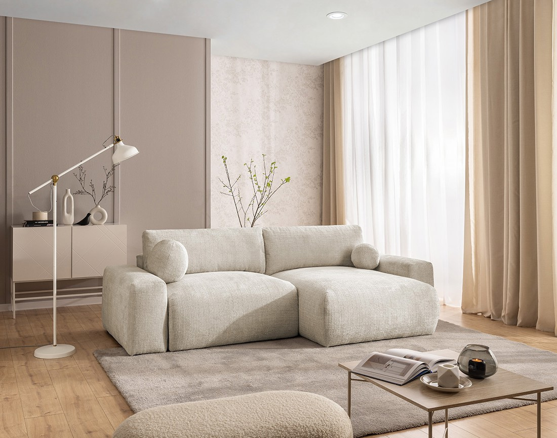 Canapé d'angle réversible 4 places convertible avec coffre en velours texturé Constance