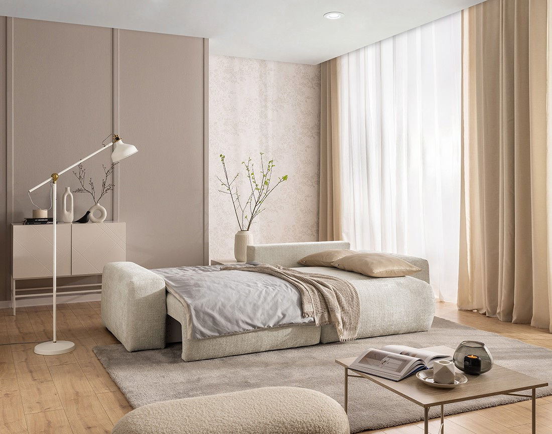 Canapé d'angle réversible 4 places convertible avec coffre en velours texturé Constance