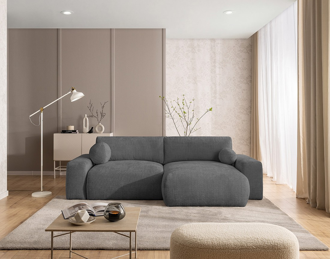 Canapé d'angle réversible 4 places convertible avec coffre en velours texturé Constance